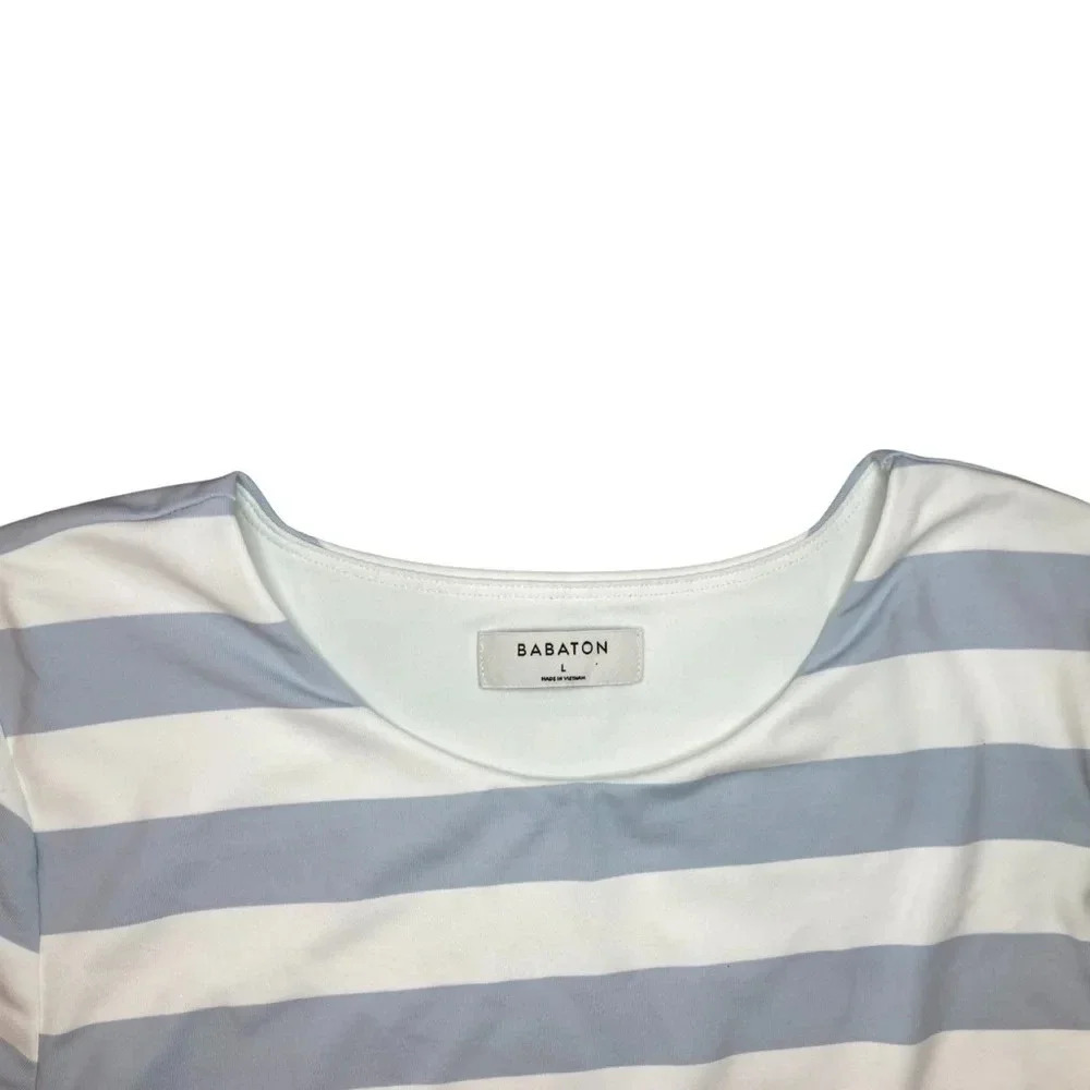 Aritzia Babaton Contour Crew Short Sleeve Bodysuit – Blue & White Stripe Large - Picture 8 of 8